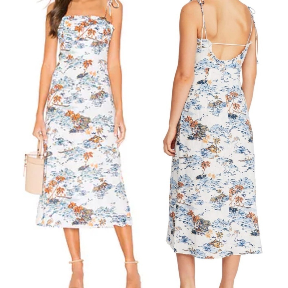 Free People Sz 4 Beach Party Flamingo Linen Blend Dress